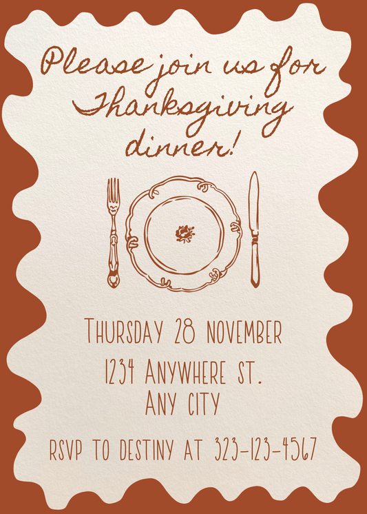 Thanksgiving / Friendsgiving Plate Invitation & Menu - Digital Printable