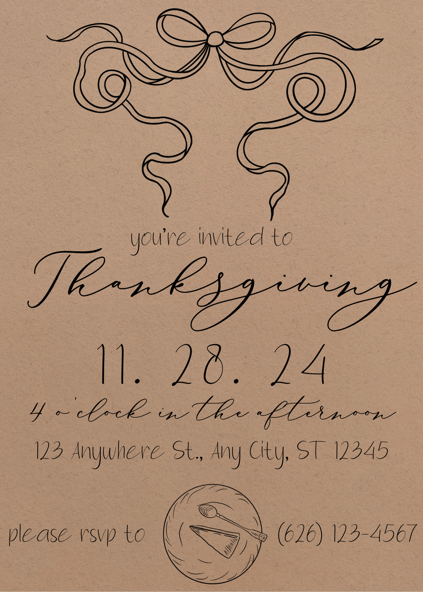 Thanksgiving Pie with Bow Invitation & Menu