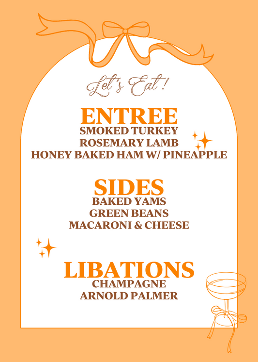 Orange Champagne Bows & Arches Invitation and Menu - Digital Printable