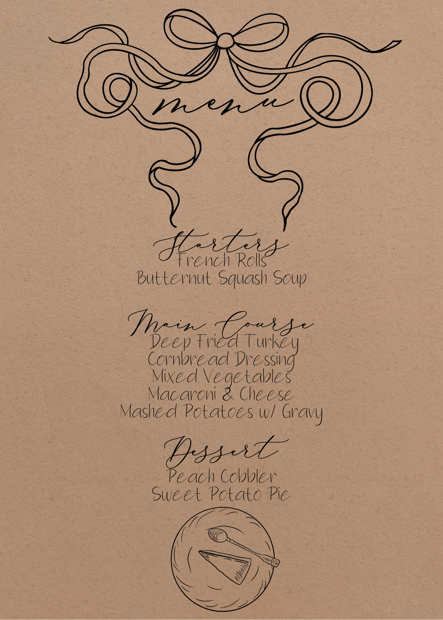 Thanksgiving Pie with Bow Invitation & Menu