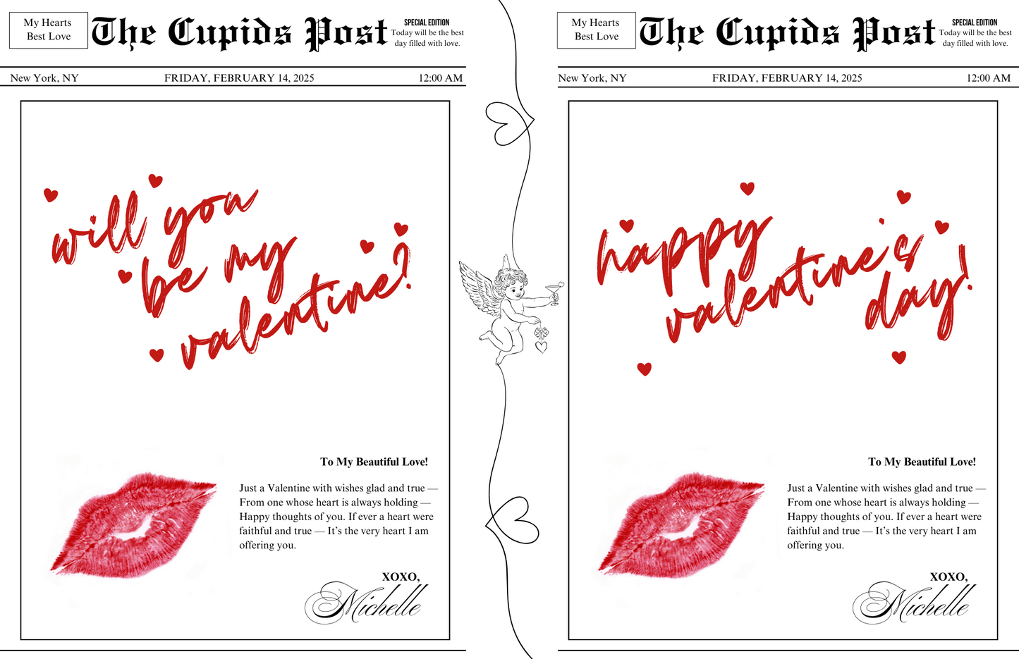 Newspaper Cupid Style Digital Card - Print