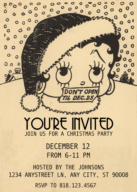 Vintage Betty Boop Christmas - Digital Download Invite, Menu, Place Cards & Gift Tags