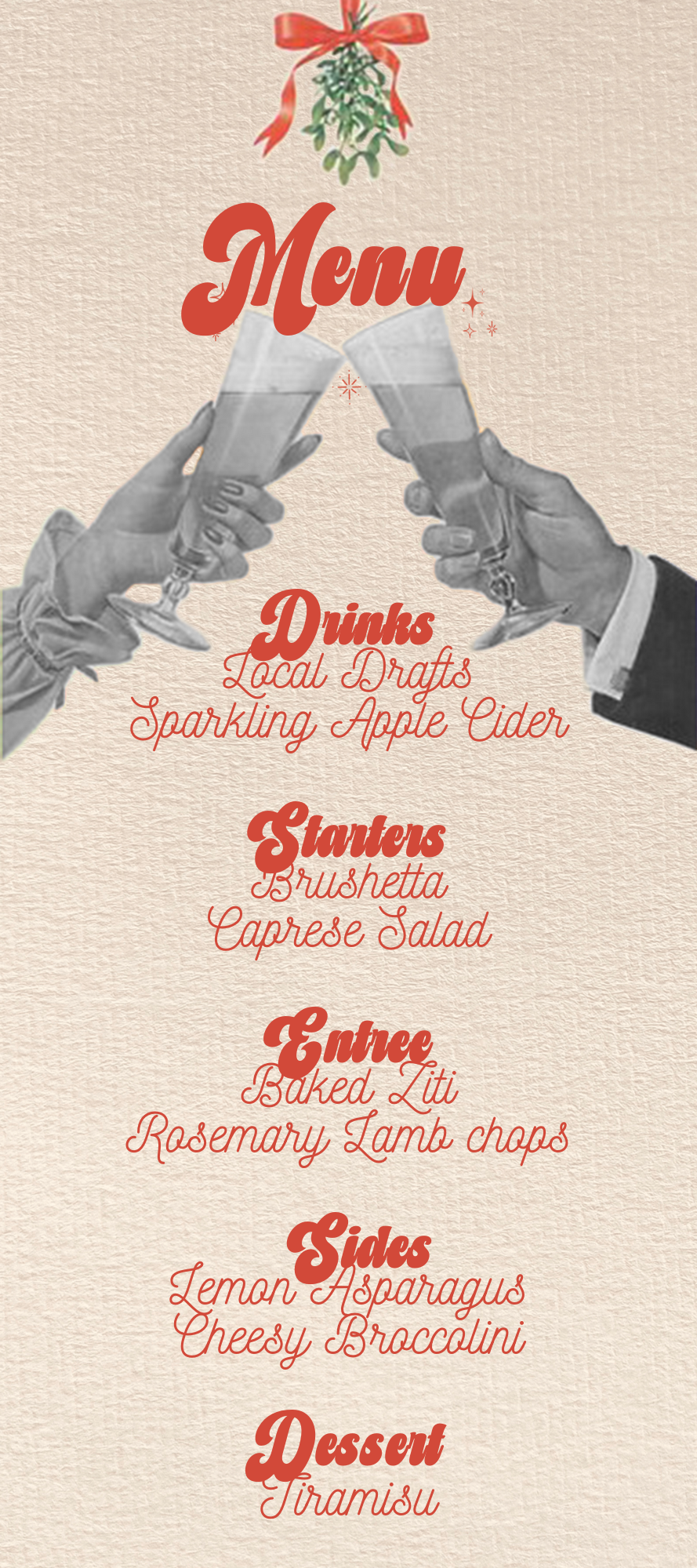 Lets Be Merry Vintage Dinner Party (WM Version) - Digital Download Invite, Menu, & Place Cards