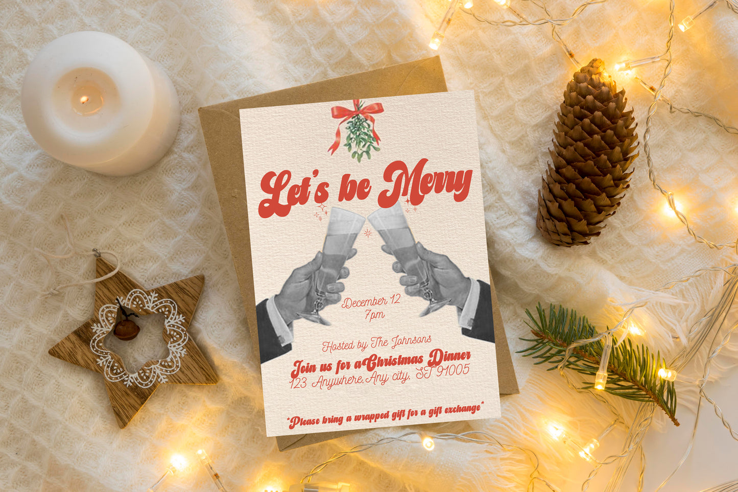 Lets Be Merry Vintage Dinner Party (MM Version) - Digital Download Invite, Menu, & Place Cards
