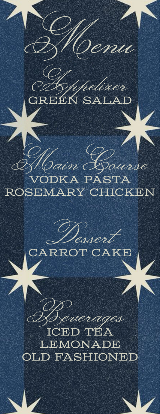 Blue Squares & White Stars Template - Invitation, Menu, and Place cards