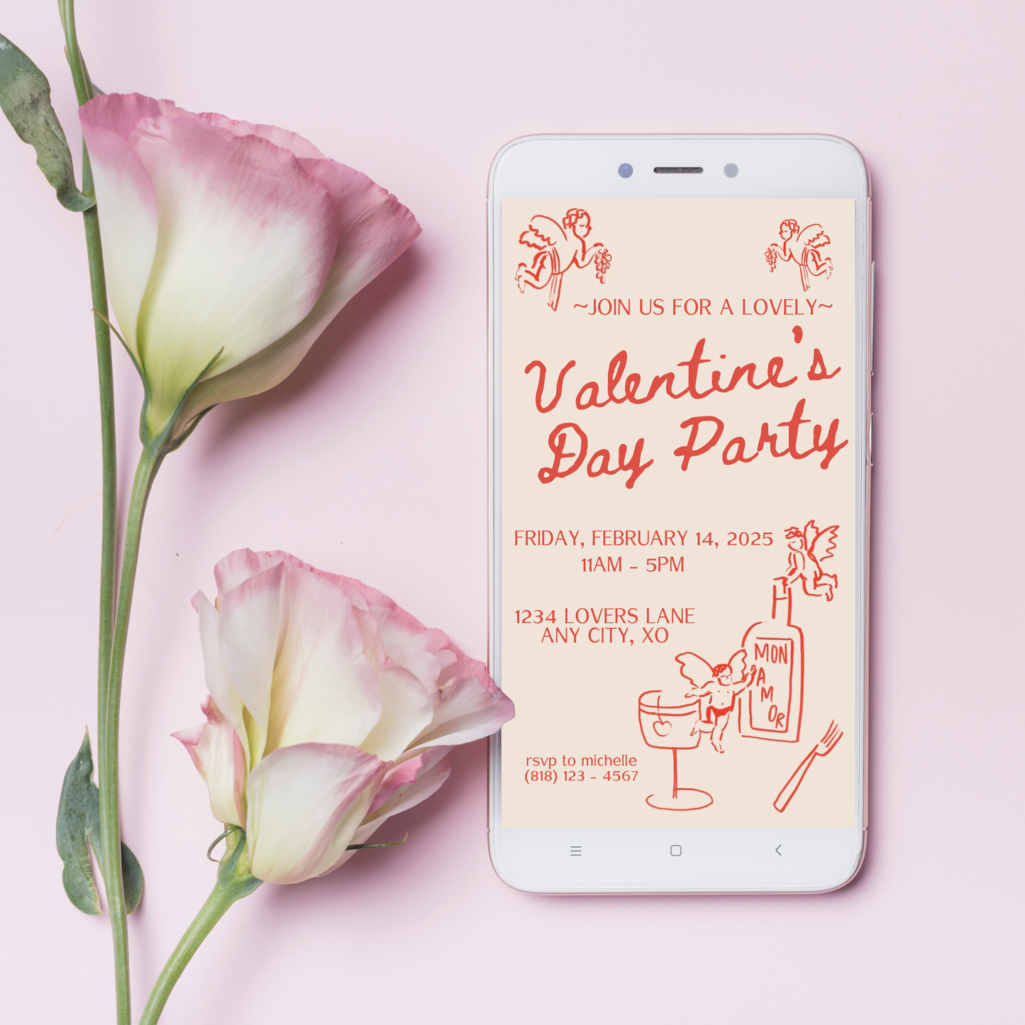 Hand Drawn Cupid Valentine's Day Party - Digital Invite Printable