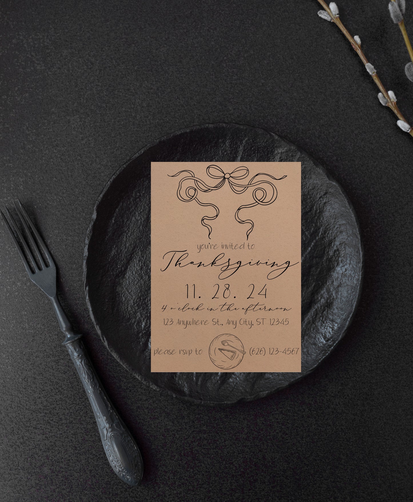 Thanksgiving Pie with Bow Invitation & Menu