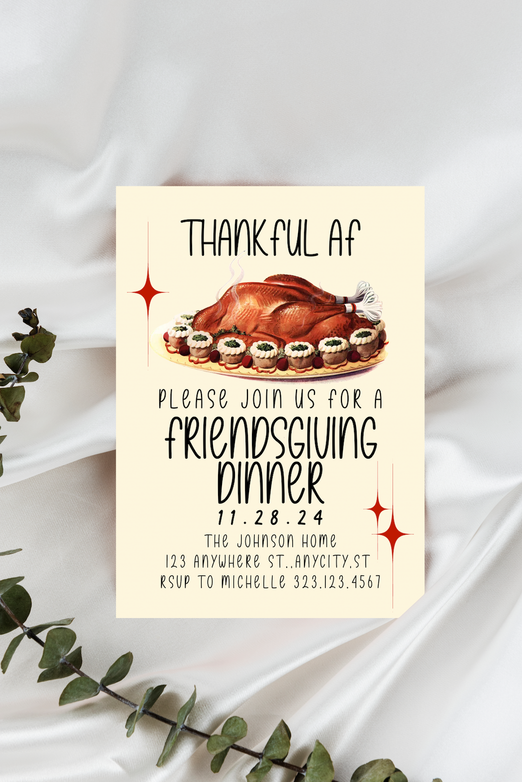 Thankful AF Vintage Thanksgiving/Friendsgiving Invitation & Menu