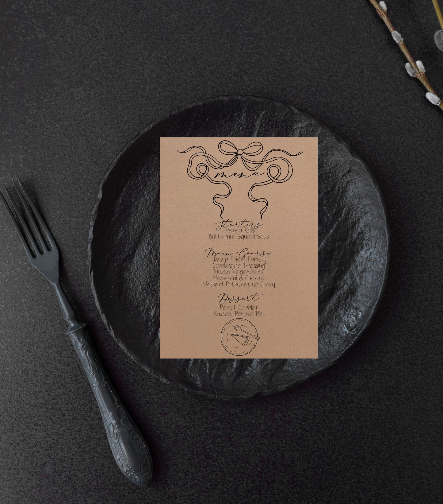 Thanksgiving Pie with Bow Invitation & Menu