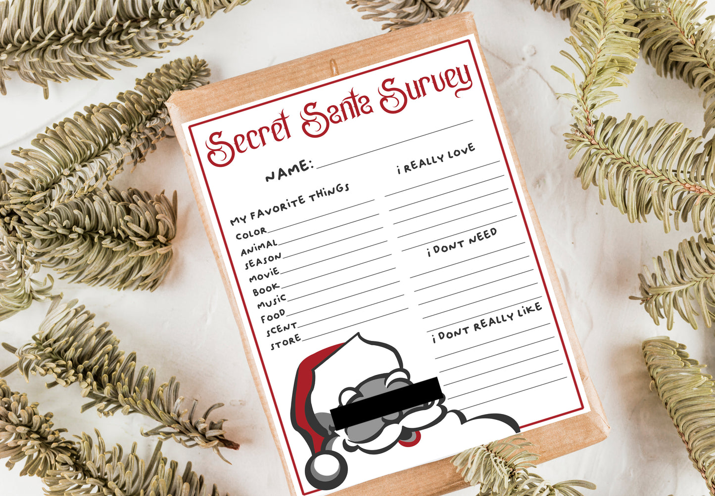 Secret Santa Invitation, Questionnaire, & Reveal Cards - Digital Download