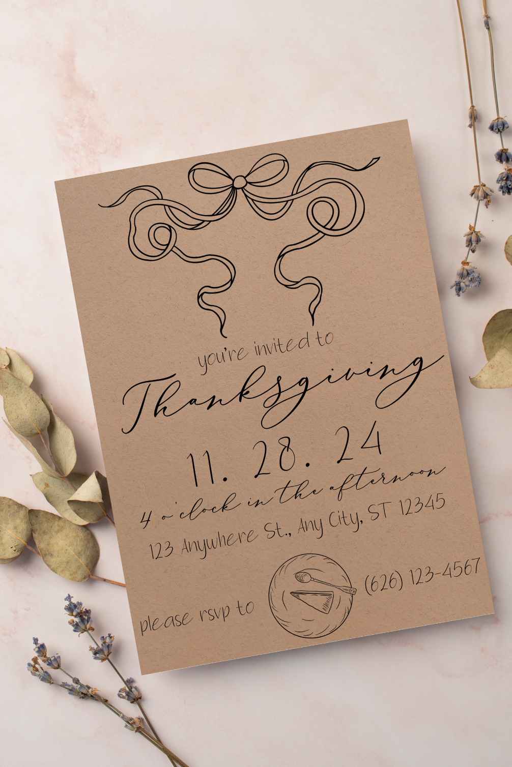 Thanksgiving Pie with Bow Invitation & Menu