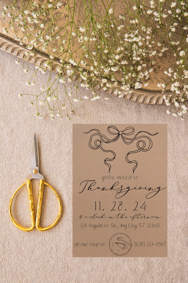 Thanksgiving Pie with Bow Invitation & Menu