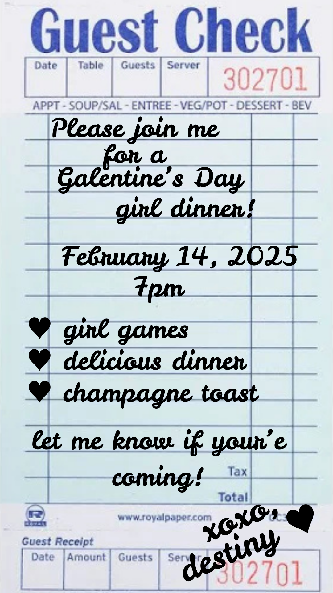 Galentine's Girl Dinner Invitation - Phone ONLY