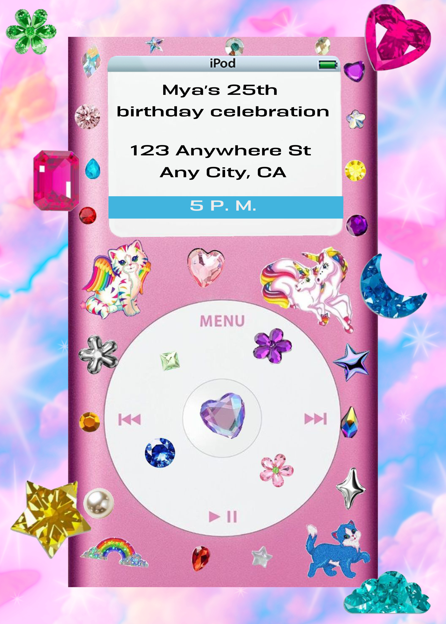 Y2k Pink Butterfly iPod Invitation - Print & Phone Template