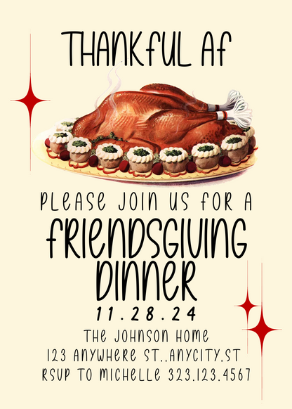 Thankful AF Vintage Thanksgiving/Friendsgiving Invitation & Menu