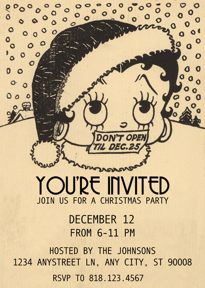 Vintage Betty Boop Christmas - Digital Download Invite (ONLY)