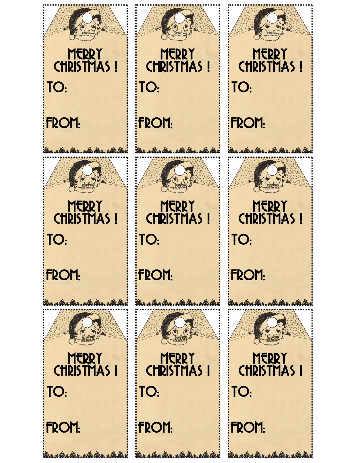 Vintage Betty Boop Christmas - Digital Download Gift Tags (ONLY)