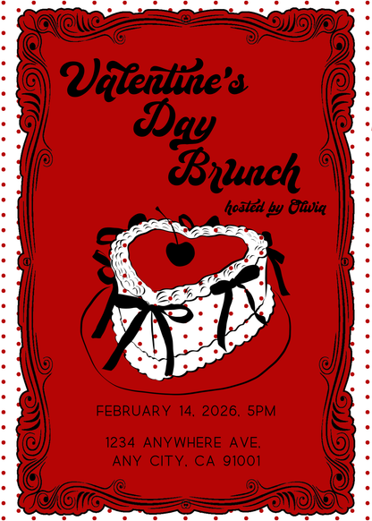 Heart Cake Polka Dot Invitation - Print & Phone Template