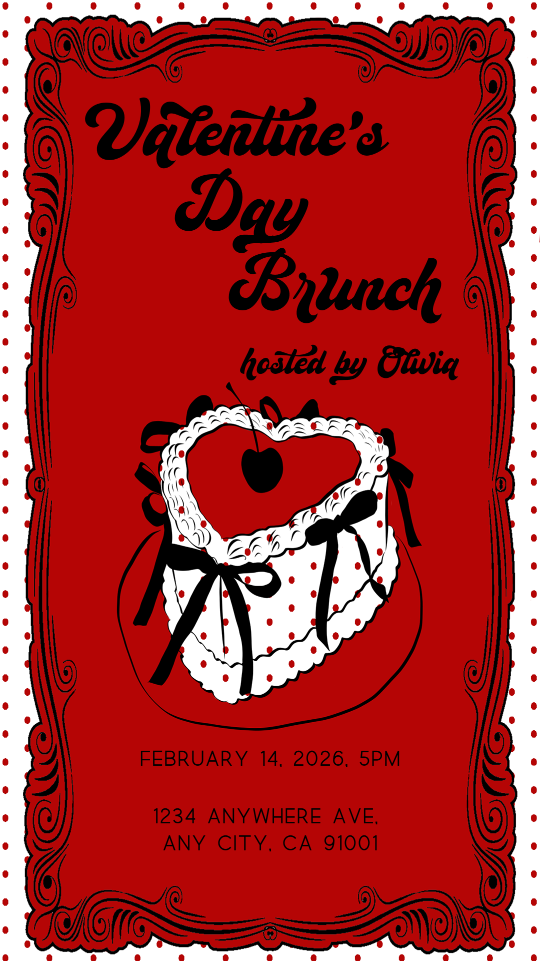 Heart Cake Polka Dot Invitation - Print & Phone Template