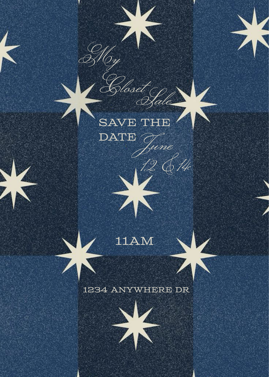Blue Squares & White Stars Invitation - Phone & Print Template