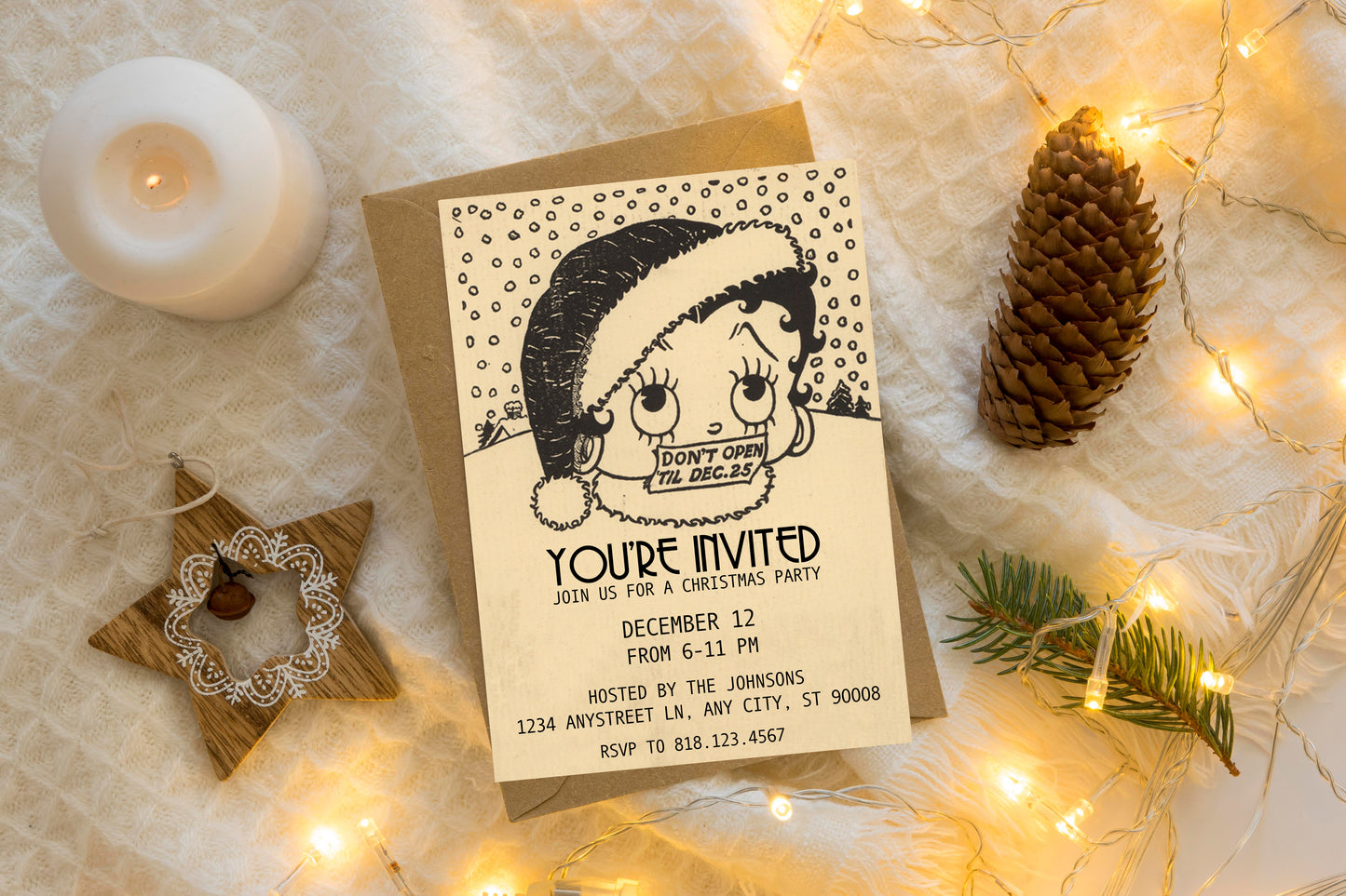 Vintage Betty Boop Christmas - Digital Download Invite, Menu, Place Cards & Gift Tags