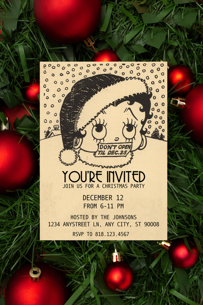 Vintage Betty Boop Christmas - Digital Download Invite, Menu, Place Cards & Gift Tags