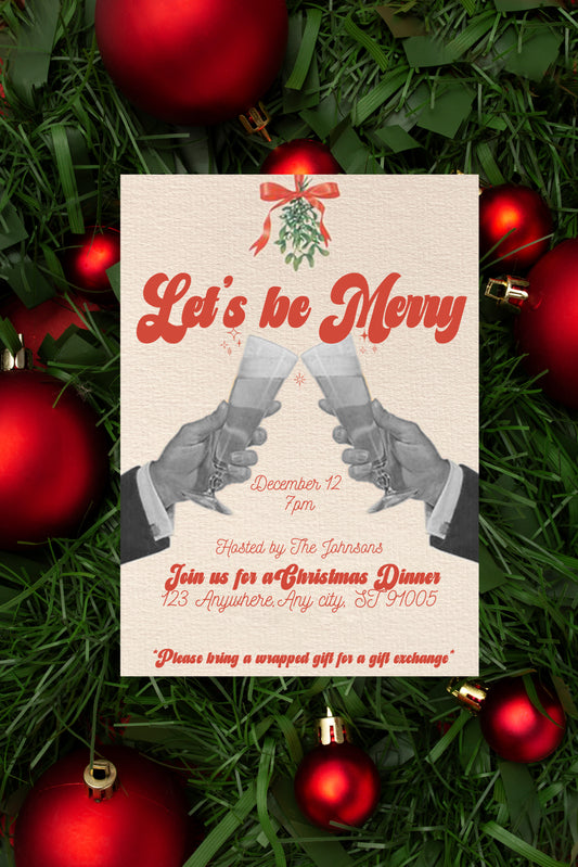 Lets Be Merry Vintage Dinner Party (MM Version) - Digital Download Invite, Menu, & Place Cards