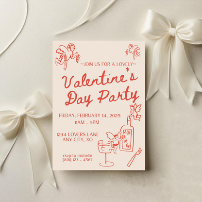 Hand Drawn Cupid Valentine's Day Party - Digital Download Invite, Menu, & Place Cards