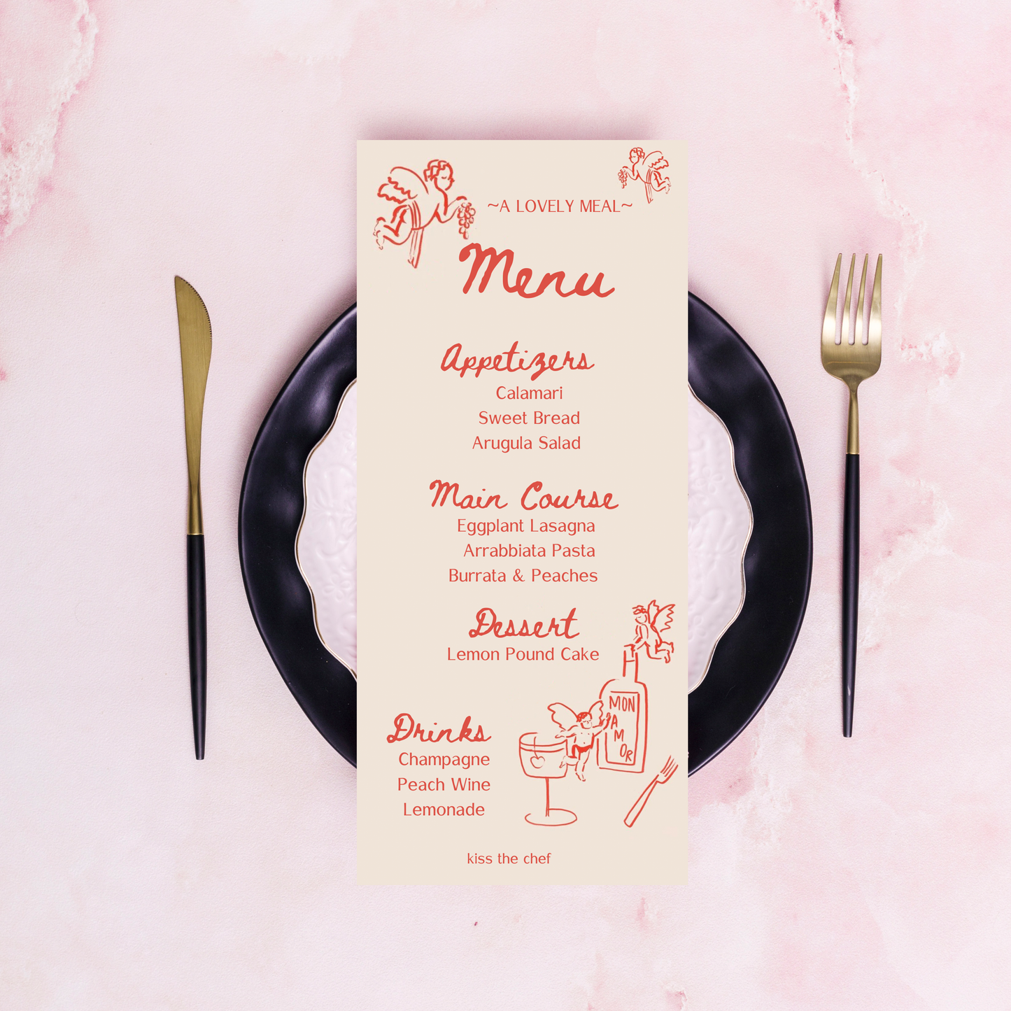 Hand Drawn Cupid Valentine's Day Party - Digital Download Invite, Menu, & Place Cards