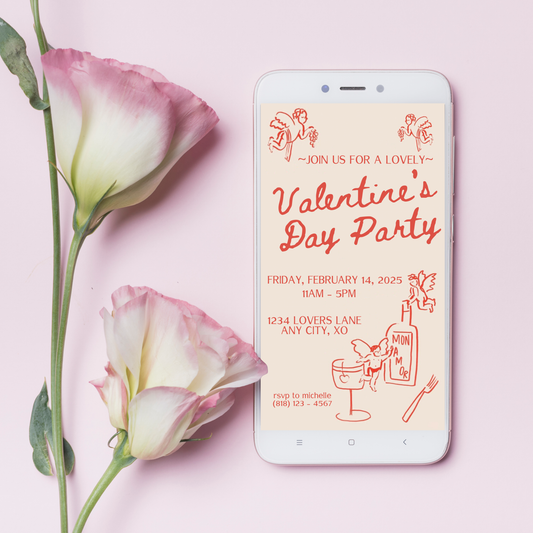 Hand Drawn Cupid Valentine's Day Party Invitation - Phone ONLY