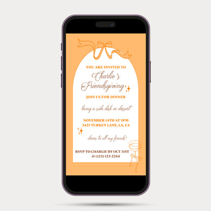 Orange Champagne Bows & Arches Invitation and Menu - Digital Download