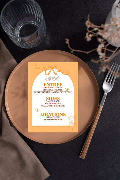 Orange Champagne Bows & Arches Invitation and Menu - Digital Download