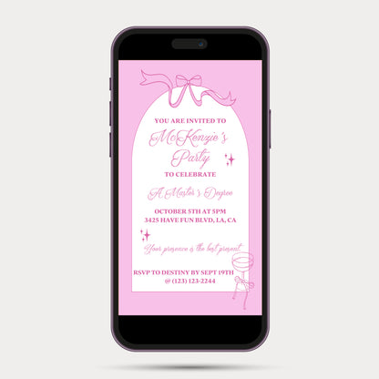 Pink Champagne Bows & Arches Invitation and Menu - Digital Download