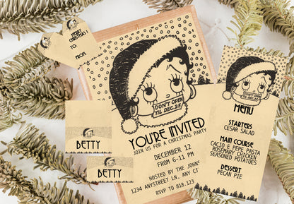 Vintage Betty Boop Christmas - Digital Download Invite, Menu, Place Cards & Gift Tags