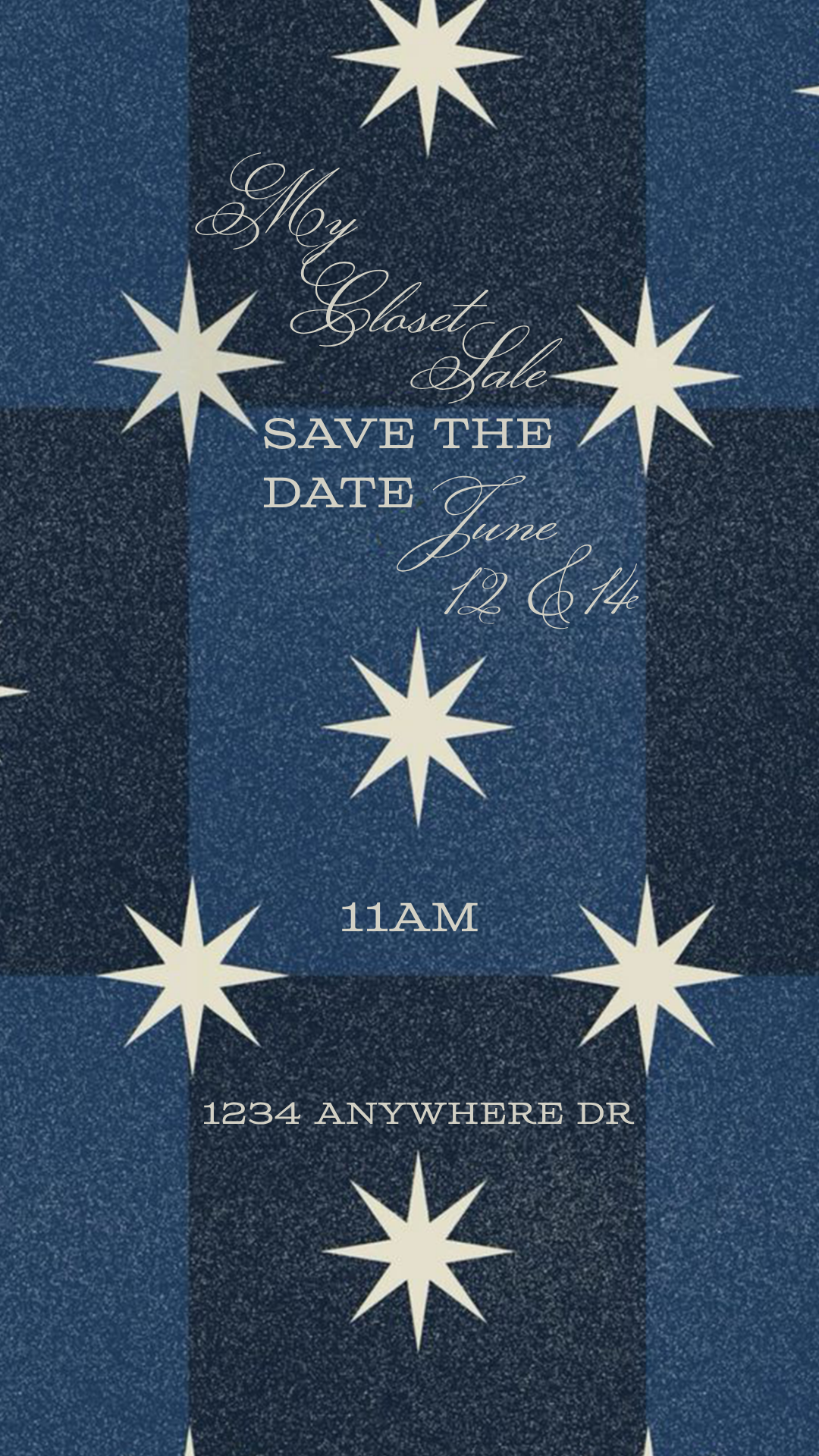 Blue Squares & White Stars Invitation - Phone & Print Template