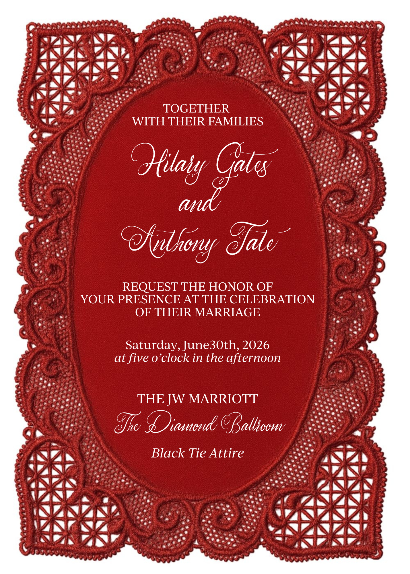 Red Heart Lace Invitation - Phone & Print Template