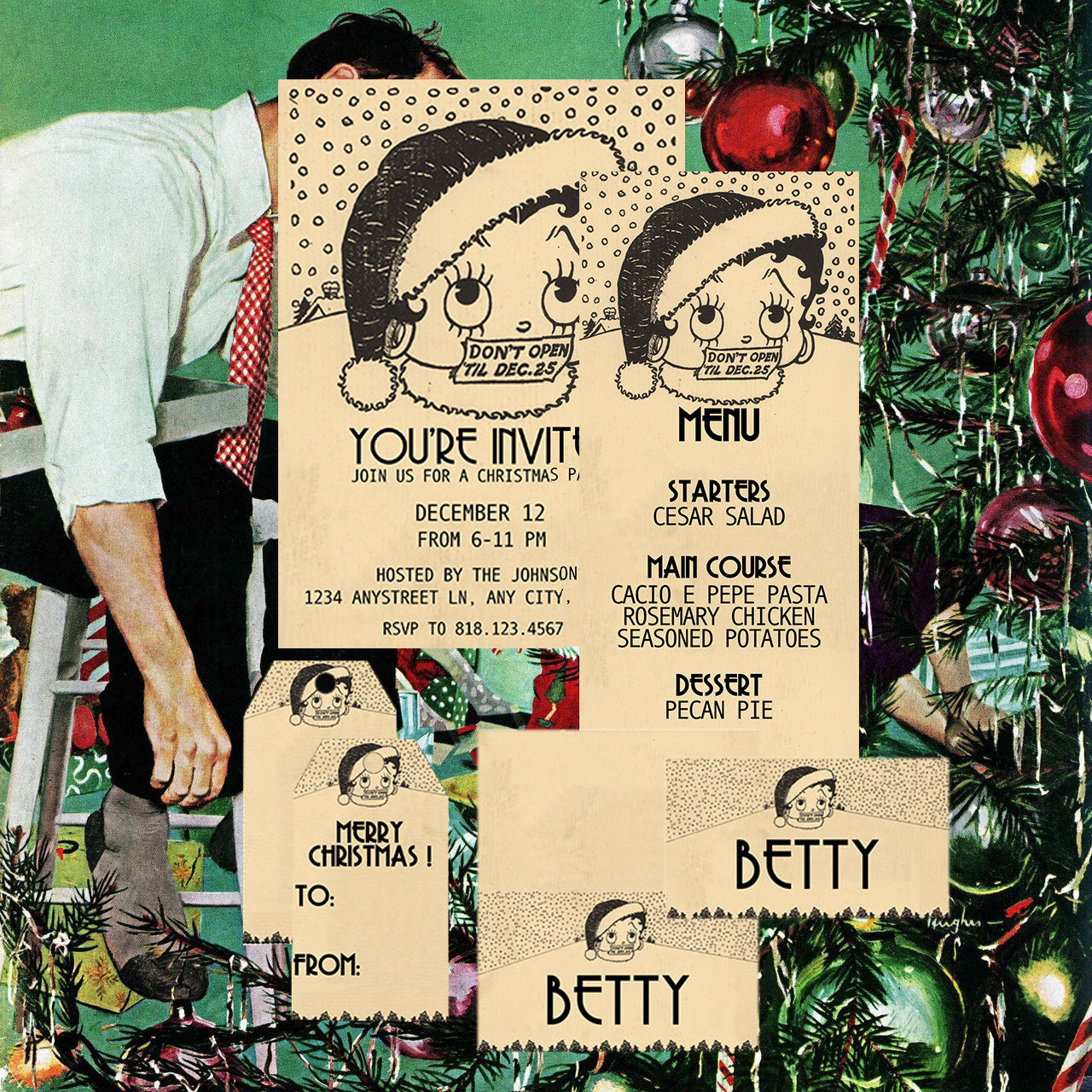 Vintage Betty Boop Christmas - Digital Download Gift Tags (ONLY)