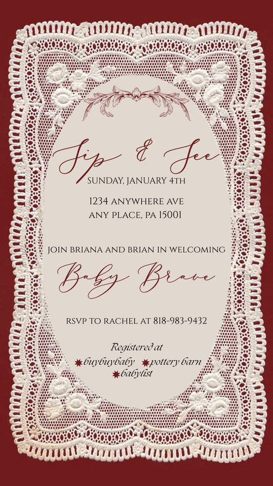 Vintage Red Lace Invitation - Phone & Print Template