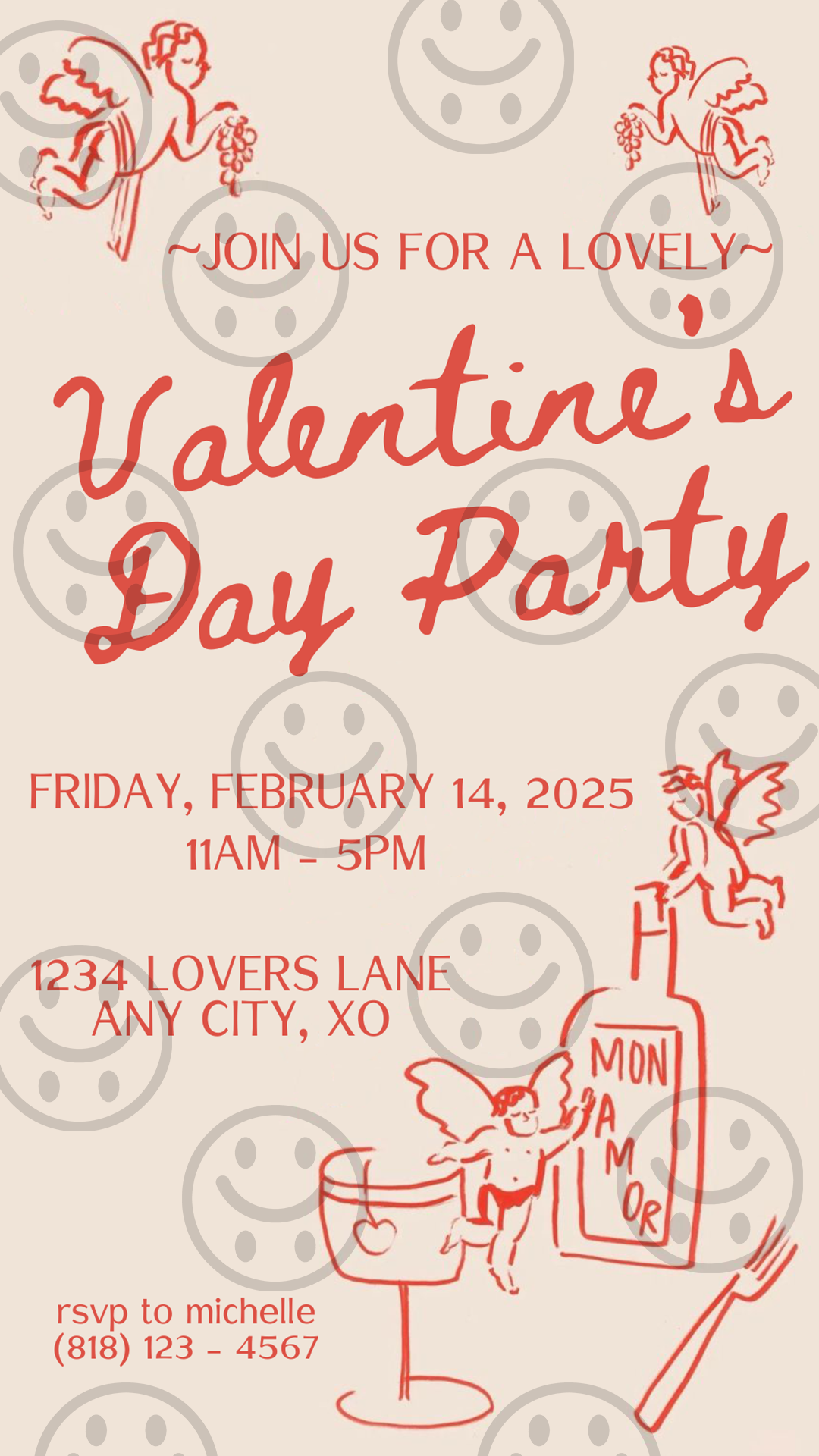 Hand Drawn Cupid Valentine's Day Party Invitation - Phone ONLY