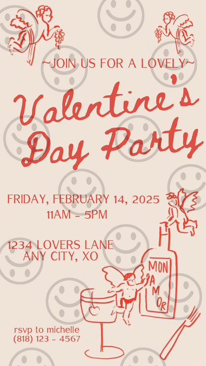 Hand Drawn Cupid Valentine's Day Party Invitation - Phone ONLY