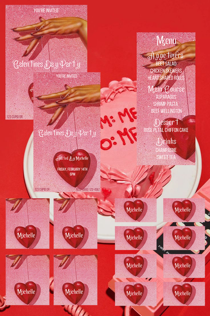 Galentine's Glitter Party - Digital Download Invite, Menu, & Place Cards